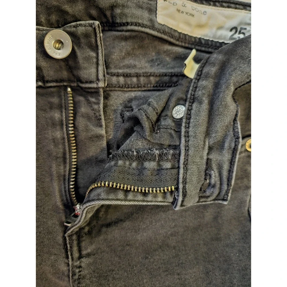 Rag & Bone Ankle Skinny Jeans Size 25 Black Raw Distressed Hem Stretch (24x25)
